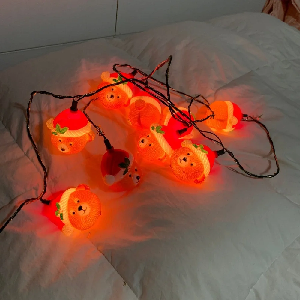 Vtg‎ Bear Christmas Blow Mold String Lights Holiday Decoration 9 Count Flaw